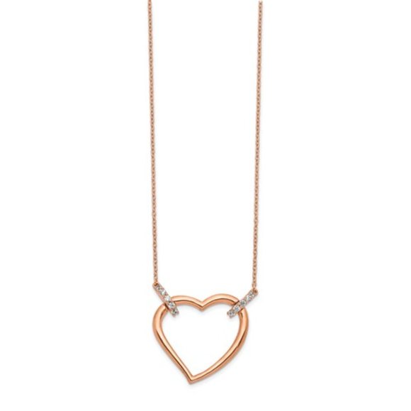 14k Rose Gold 1/4 Carat Natural Rd Diamond Heart Necklace 18 inches fine jewelry - Picture 3 of 4